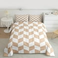 thumbnail image 2 of jejeloiu Classic Grid Queen Comforter Set,Minimalism Geometric Rhombus Bedding Sets,Brown White Checkered Bedding Comforter Set For Girls Boys,Super Cozy Room Decor Reversible,3-Piece, 2 of 8