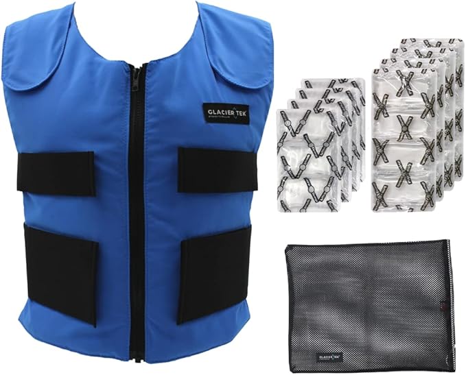 Glacier Tek Cool Vest, Personal Cooling - 59 Degrees for 2.5 Hours - 8 Cool Packs - Recharge in 30 Minutes