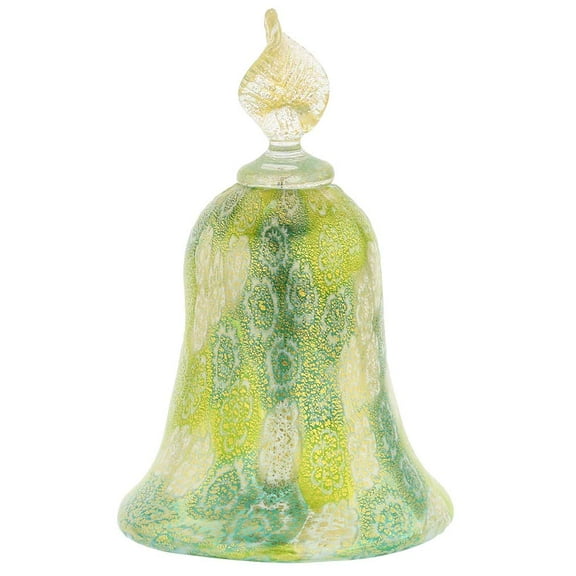 GlassOfVenice Murano Glass Golden Quilt Apple Green Millefiori Bell