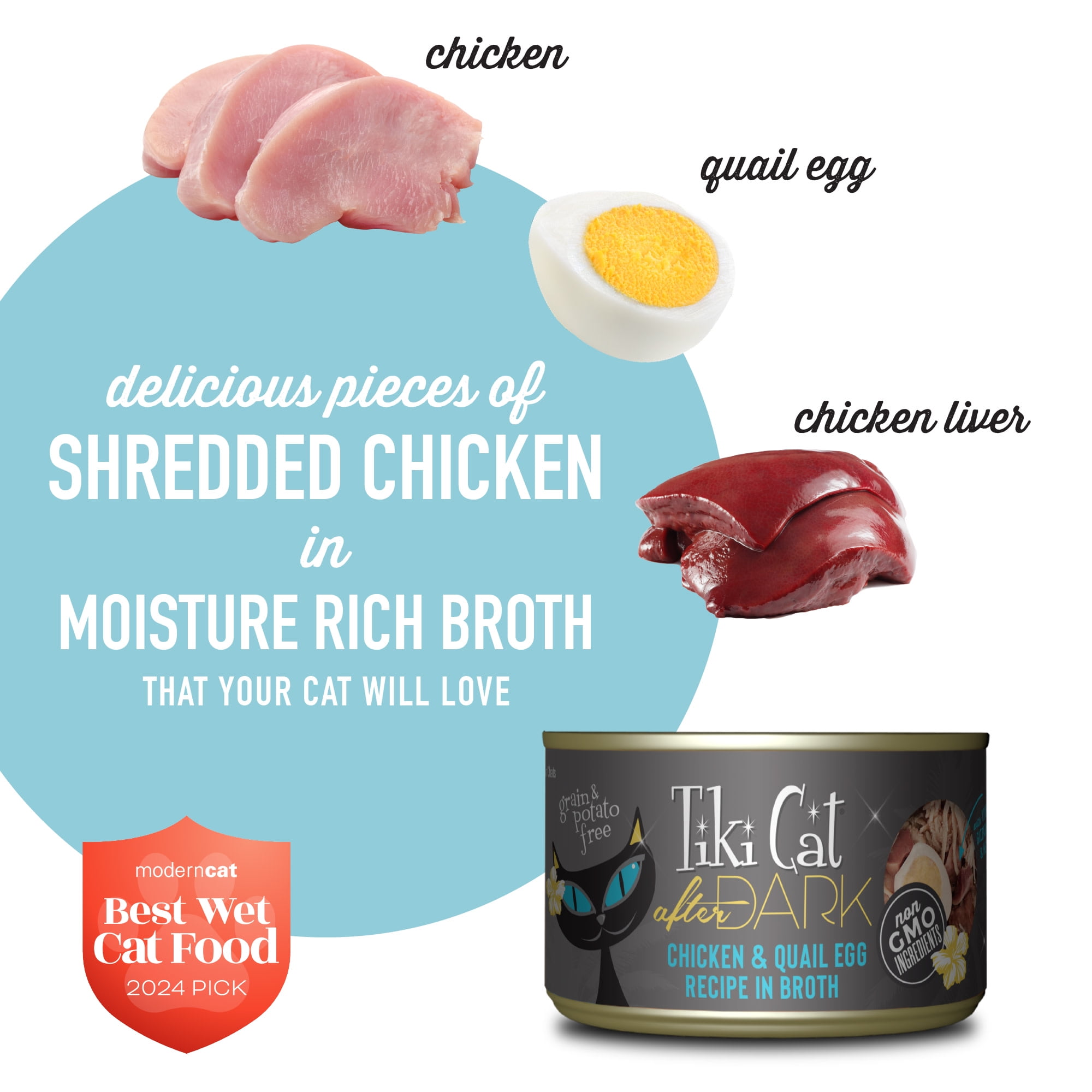 Tiki Cat After Dark Whole Foods Wet Cat Food, Chicken & Quail Egg Multi Pack, 5.5 oz. Can (12 Count)