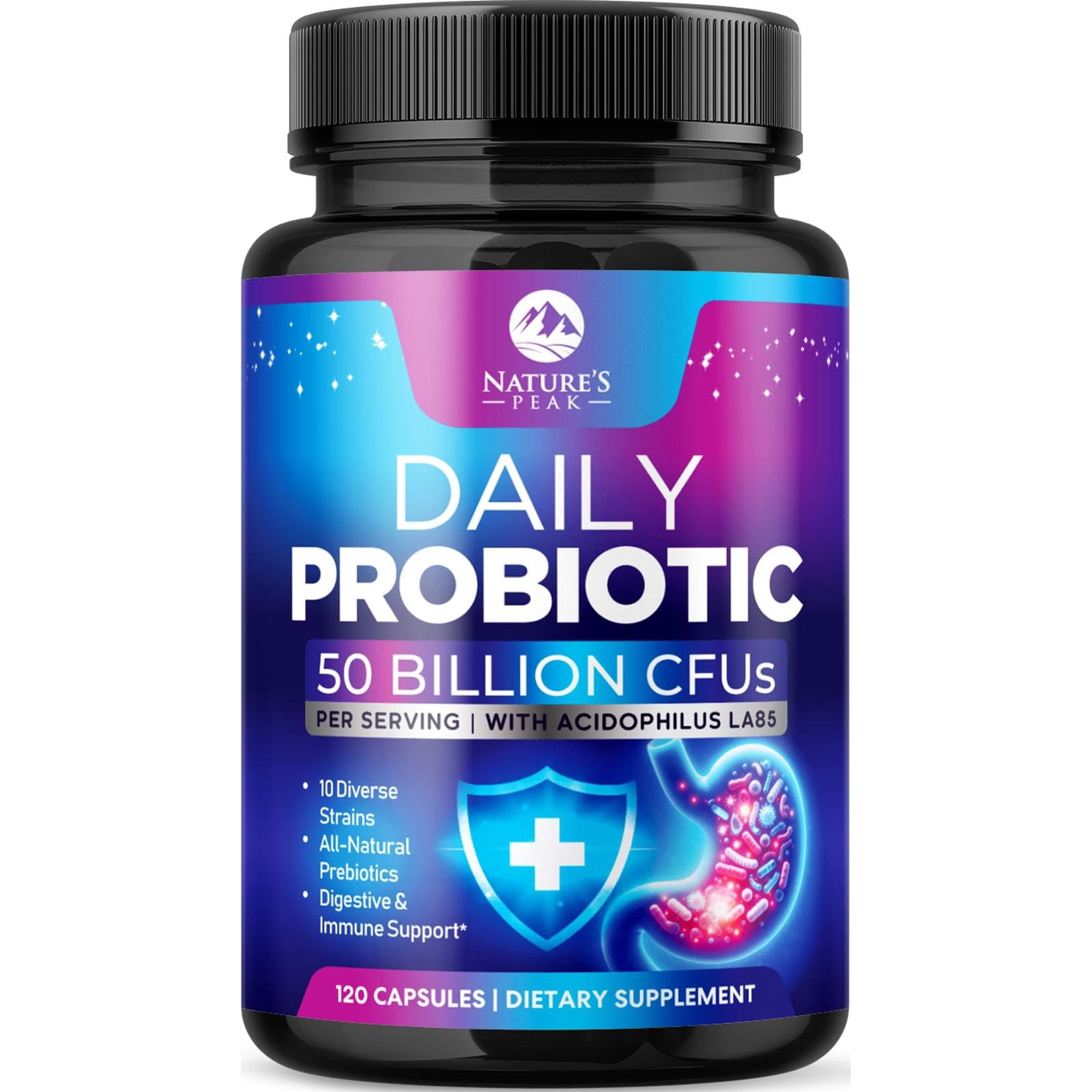 Probiotics 50 Billion CFU Per Capsule - 10 Premium Strains + Digestive Enzymes & Prebiotics - Best Probiotic for Women & Men, Supports Immune, Gut Health, Constipation, Gas & Bloating - 120 Capsules