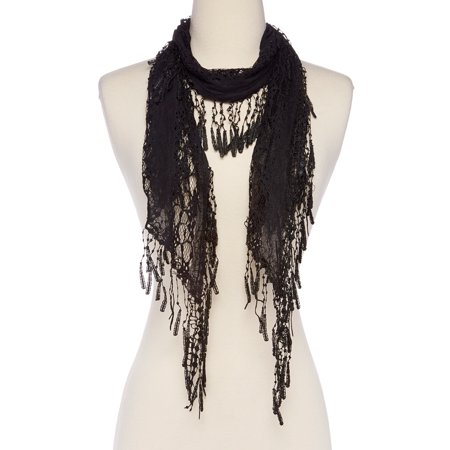 Black Lightweight Scarfs for Women Triangle Scarves with Fringes Pattern...
