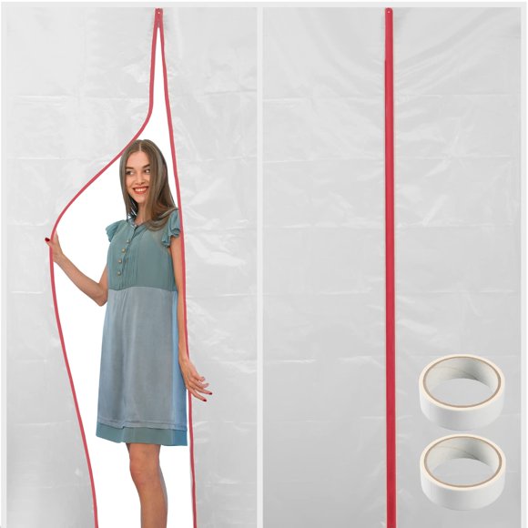 Protector antipolvo de plástico para puertas con cierre de 120 cm x 210 cm, color rojo (paquete de 2)