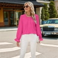 thumbnail image 6 of Women'S Solid Color Round Neck Long Sleeve Loose Chiffon Shirt Top Fashionable and Elegant Pullover Tops Pink XL, 6 of 10