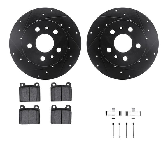 Dynamic Friction Company Front Brake Rotors-Drilled and Slotted-Black with 5000 Advanced Brake Pads includes Hardware 8512-74073