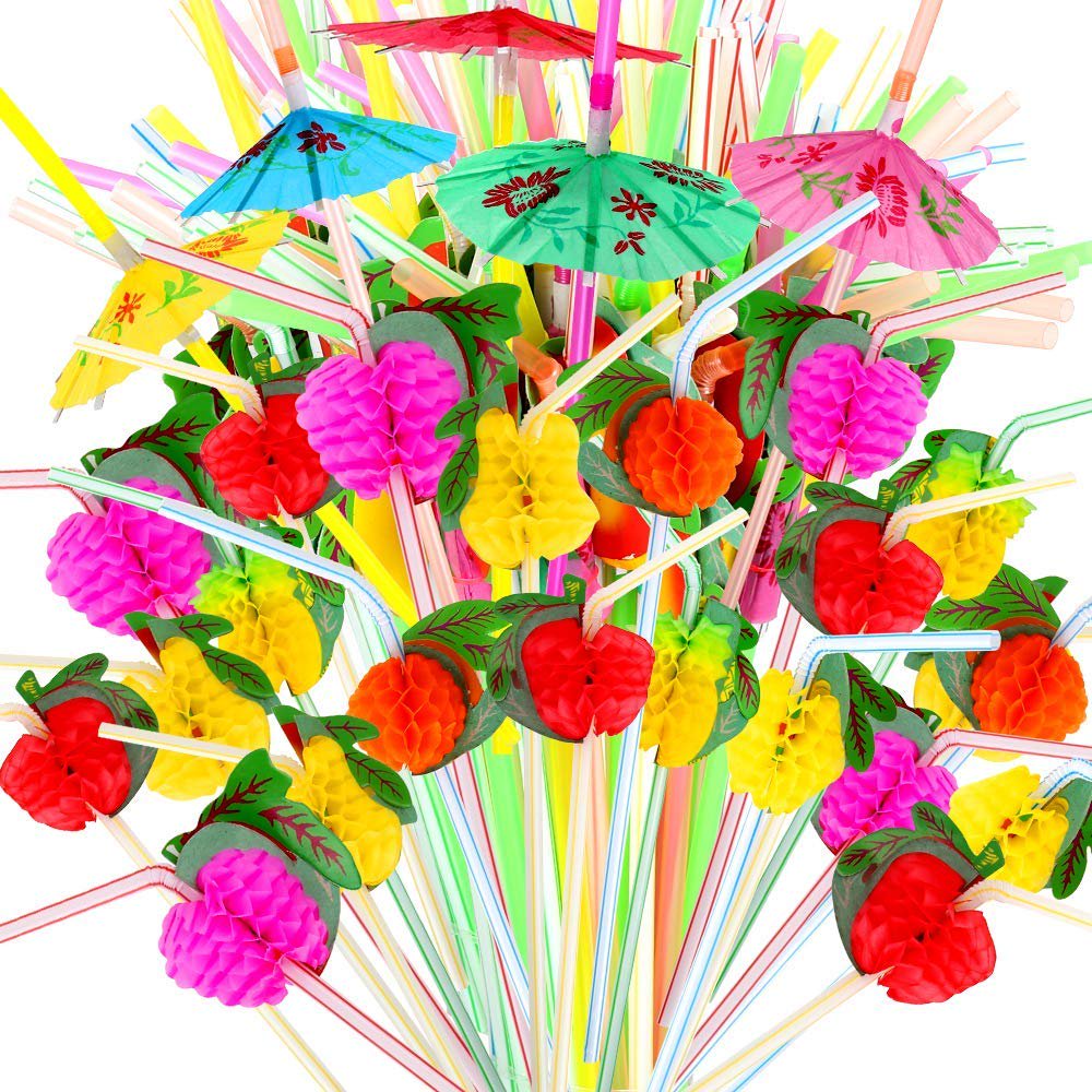 100pcs Umbrella Straws Fruit Straws, Disposable Luau Drinking Straws