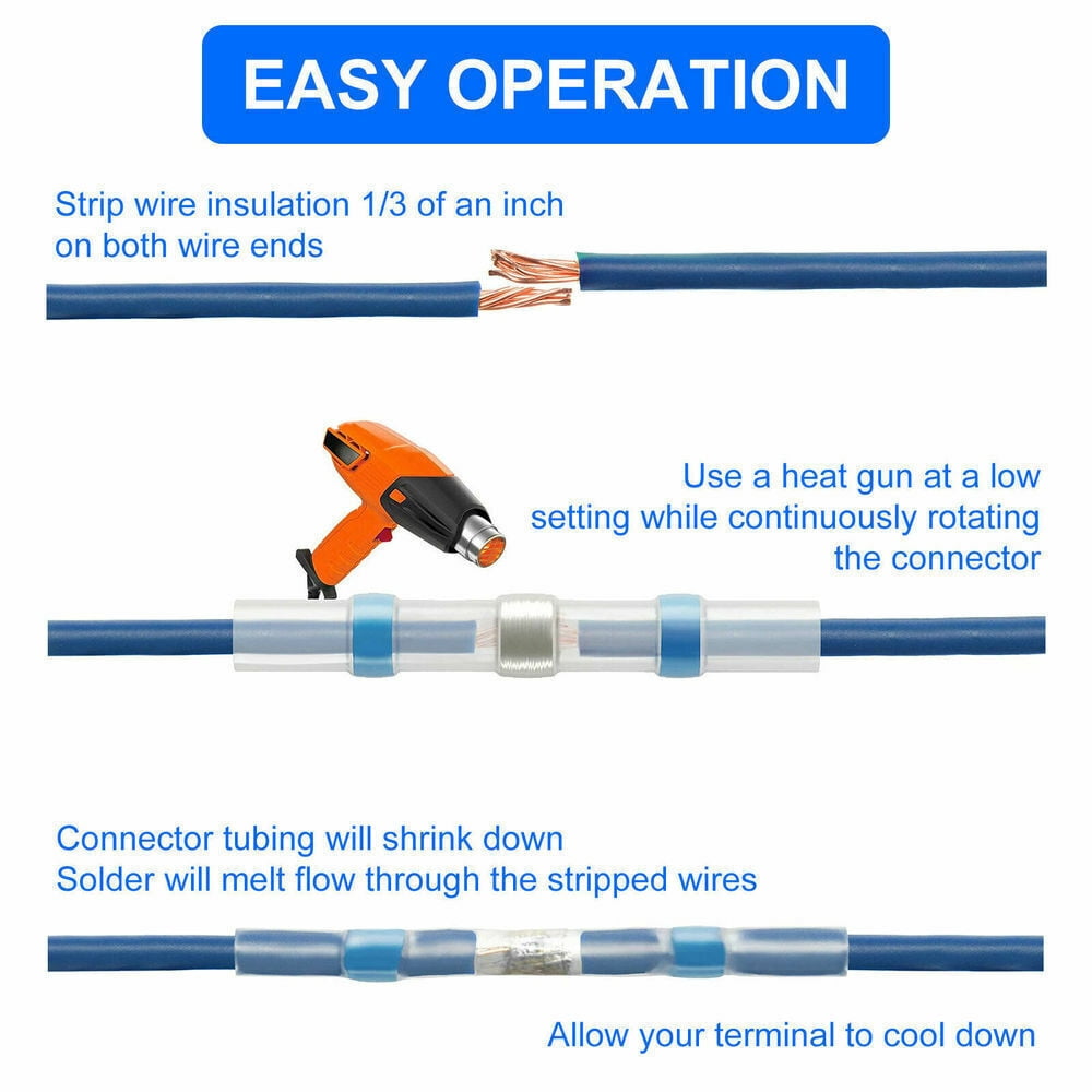 500pcs 16-14AWG Wire Connectors Heat Shrink Solder Seal Sleeve Butt Terminals