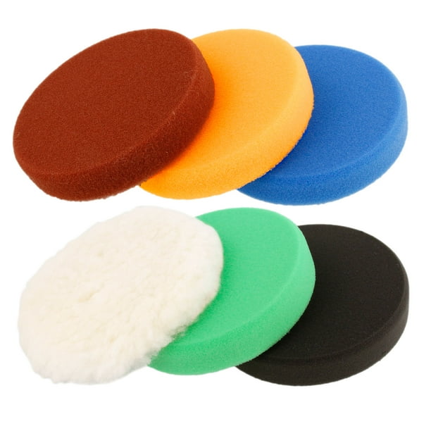Buffing & Polishing Pad Kit with 6 6.5" Grip Pads; 5 Foam & 1 Wool