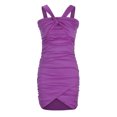 thumbnail image 5 of Usmixi Dresses for Women 2023 Night Party Club Sexy Off Shoulder Ruched Bodycon Halter Mini Dresses Sleeveless Halter Solid Summer Short Sun Dress Purple XXXL Clothes, 5 of 7