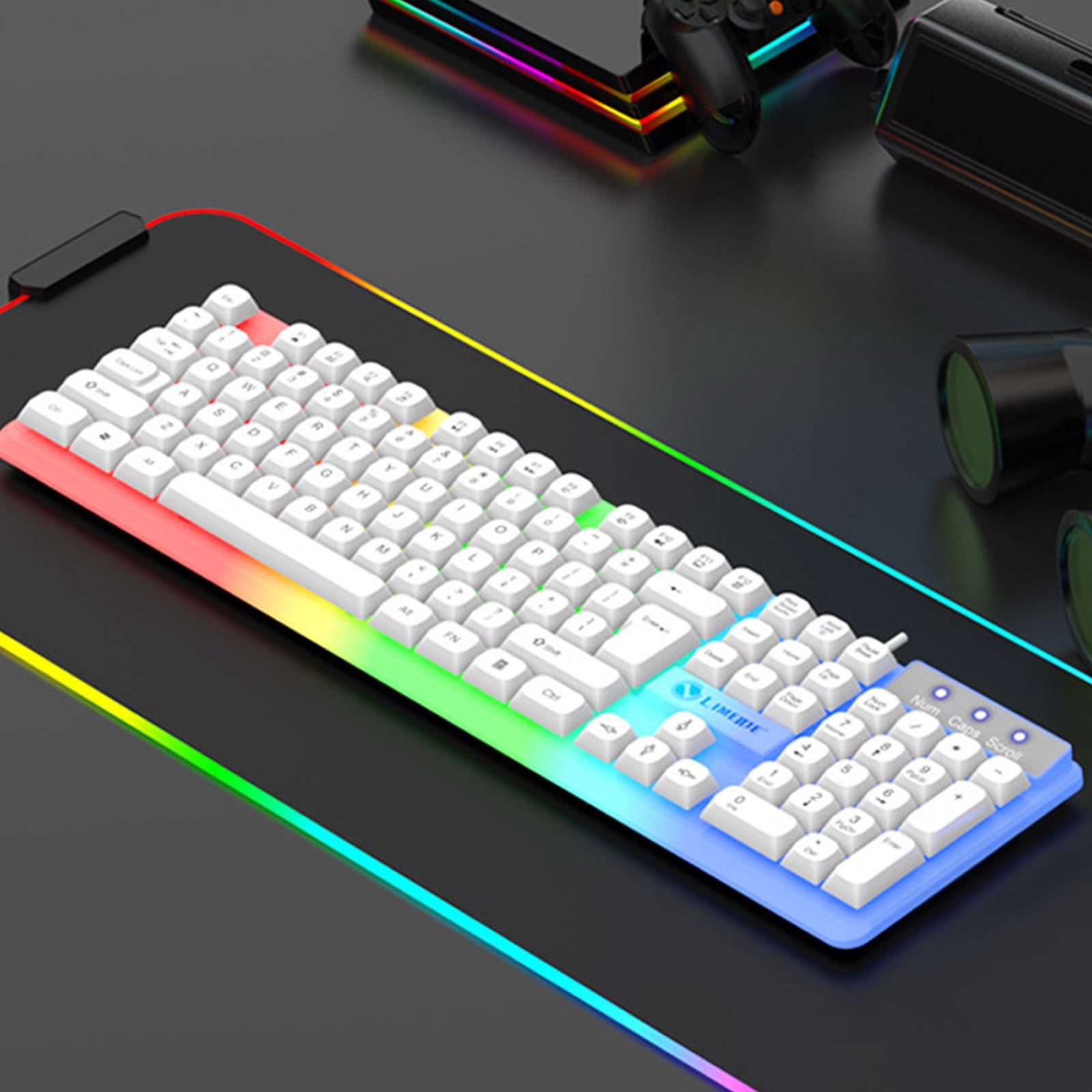 SPOORYYO Illuminated Keyboard Floating Keys - High-Value Mechanical Feel Gaming Keyboard with Spherical Fingerprint Keycaps and Multimedia Shortcuts