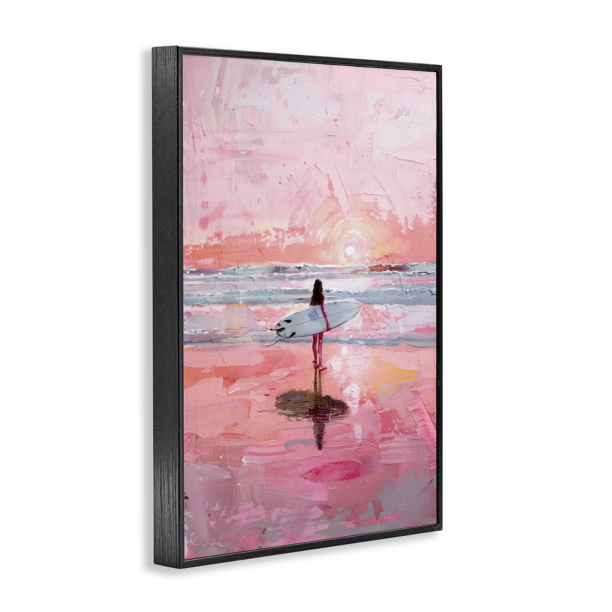 Stupell Industries Surfer at Pink Sunset Black Framed Giclee Art, design by Creative Studio