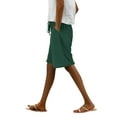 thumbnail image 2 of Women's Cotton Linen Elastic Waist Shorts with Drawstring and Side Pockets, Casual Solid Color Mid-Length Summer Shorts for Daily Wear, Lounge, and Outdoor Activities Green XXXXL, 2 of 8