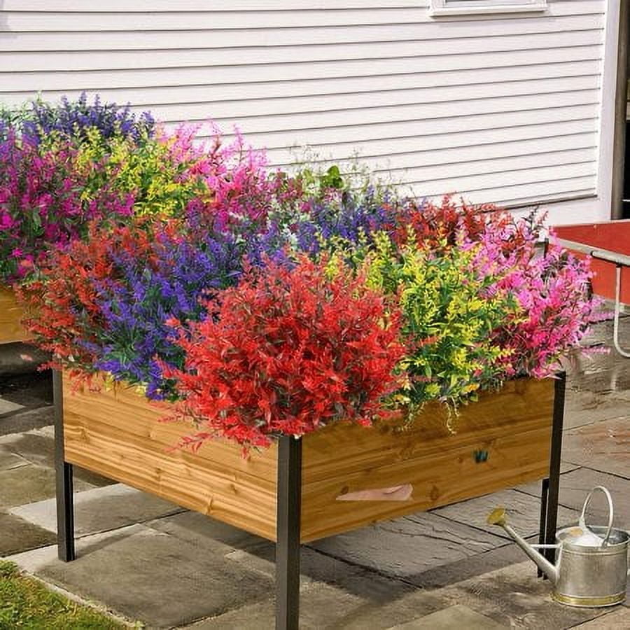 ZOELNIC 8 Bundles Outdoor Artificial Lavender Fake Flowers UV Resistant Shrubs, Faux Plastic Greenery for Indoor Outside Hanging Plants Garden Porch Window Box Home Wedding Farmhouse Decor (Red)
