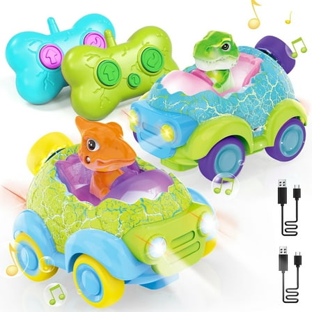 JBeeCtrl Remote Control Cars for Boys 3-6 Years 2-Pack Rechargeable Dinosaur RC Cars for Boy Toys 3-5 Remote Control Toys for 3 4 5 Year Old Christmas Birthday Gift for Boys Girls