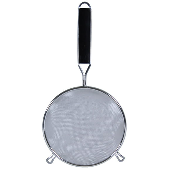 Excellante 6" stainless steel strainer, black plastic handle, double/medium, comes in EACH