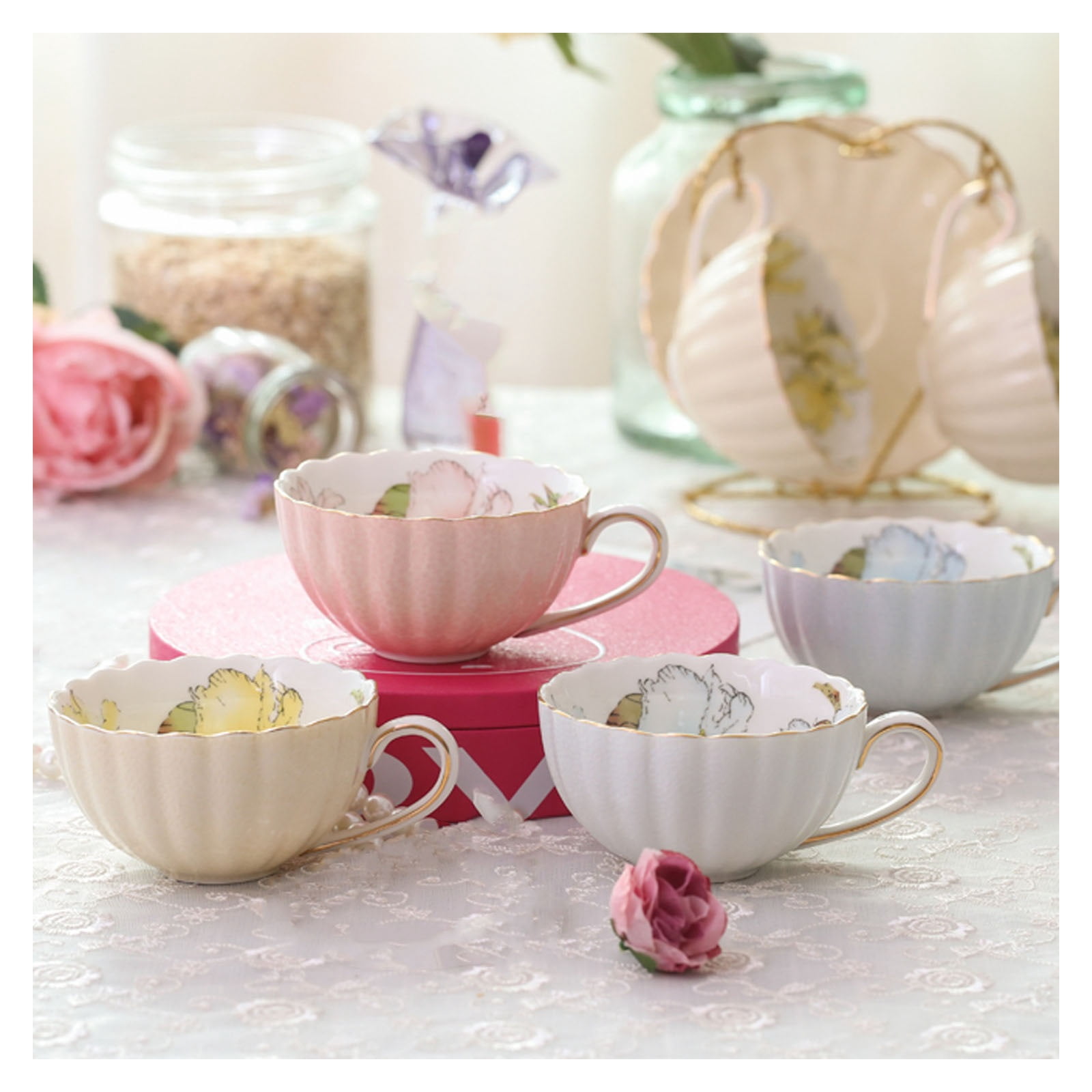 Ceramic coffee cup set, coffee mug set with saucers, vintage tea cup set in European style for latte, espresso cups for coffee, tea, milk, restaurants, cafes
