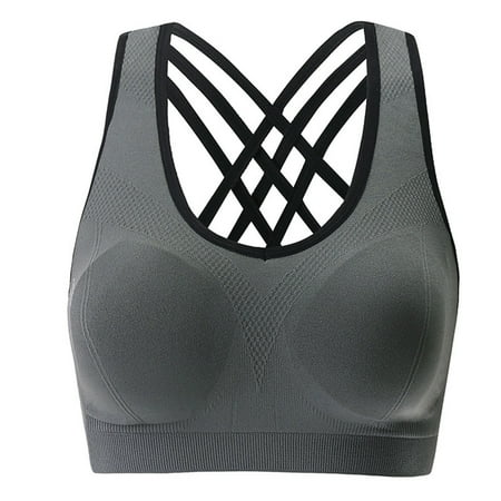 

OVTICZA Womens Sports Bras Wirefree Strappy Comfort High Impact Support for Yoga Gym Workout Fitness Gray XL
