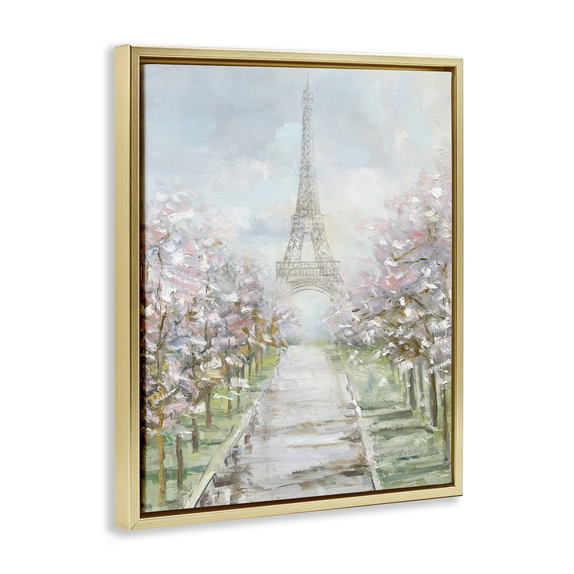 Stupell Industries Eiffel Tower & Tree Grove Scenic & Cityscapes Painting Gold Floater Framed Canvas Art Print Wall Art, 25 x 31