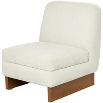 DecMode Polyester Boucle Lounge Chair with Brown Wooden Legs, White