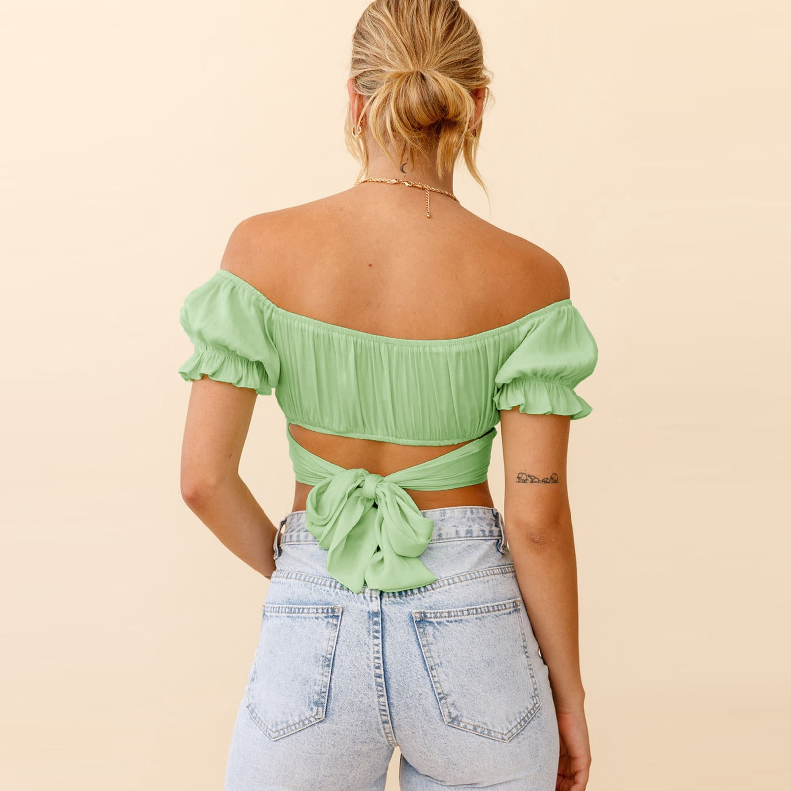 green ruffle crop top