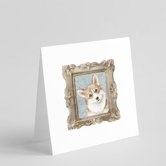 Corgi Red White Tilted Head Square Greeting Cards and Envelopes Pack of 8 5 in x 5 in