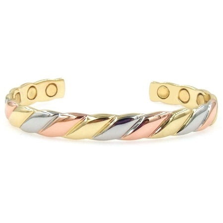 Color Copper Bracelet - Tri Color Twist Copper Magnetic Bangle - Solid Copper Bangle With 6 Magnets for Women