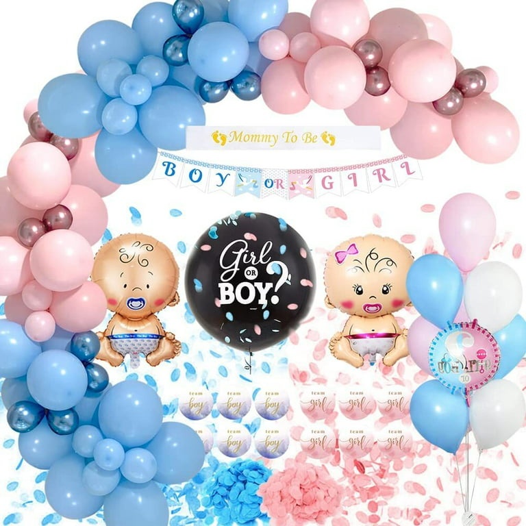 Gender Reveal Party Supplies - 111pcs Baby Shower Decorations Include 18  Inch Reveal Balloon, Mummy To Be Sash, Foil Boy Or Girl Balloon, Team Girl  & Boy Stickers 