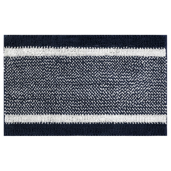 Unique Bargains Chenille Striped Bathroom Rug Mat Non-Slip Soft Plush Shaggy Bath Carpet Blue 16" x 24"
