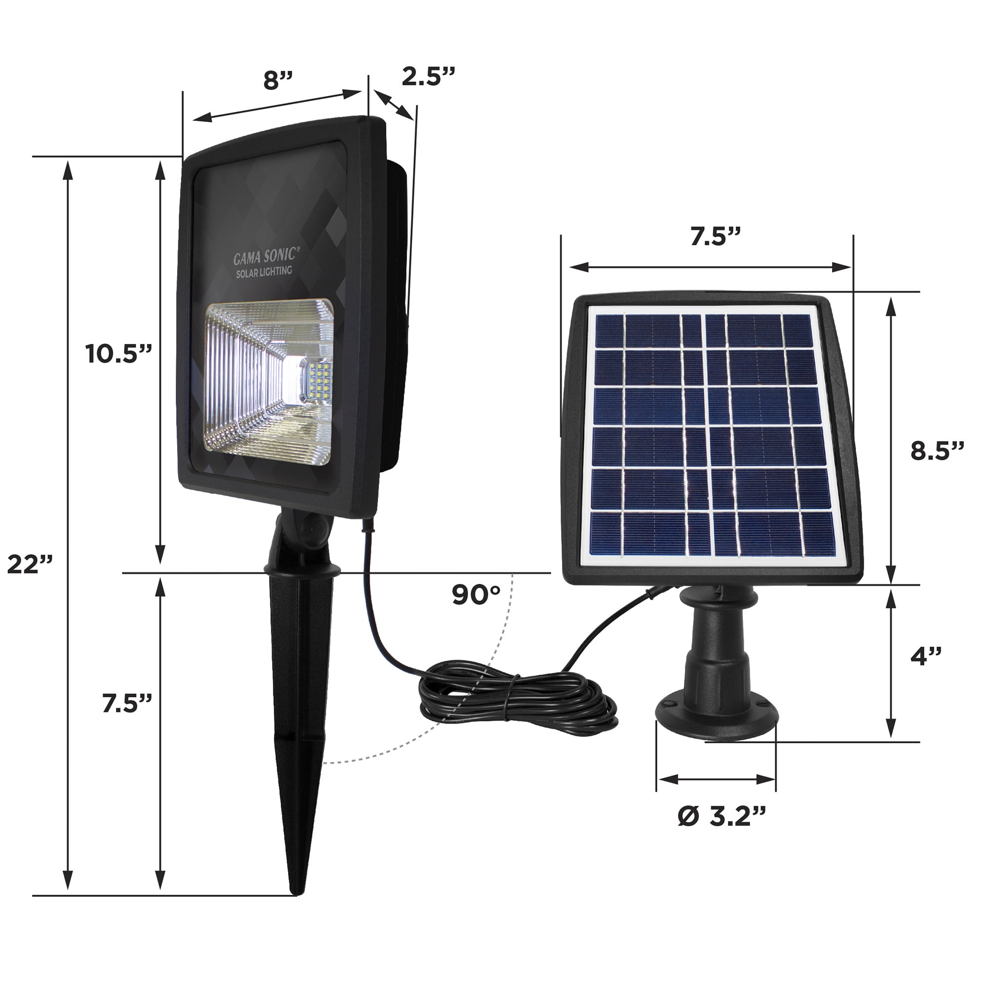 Gama Sonic Black Aluminum Solar LED Flood Light for Landscape w/ Detachable Panel 1-Pack - Warm White