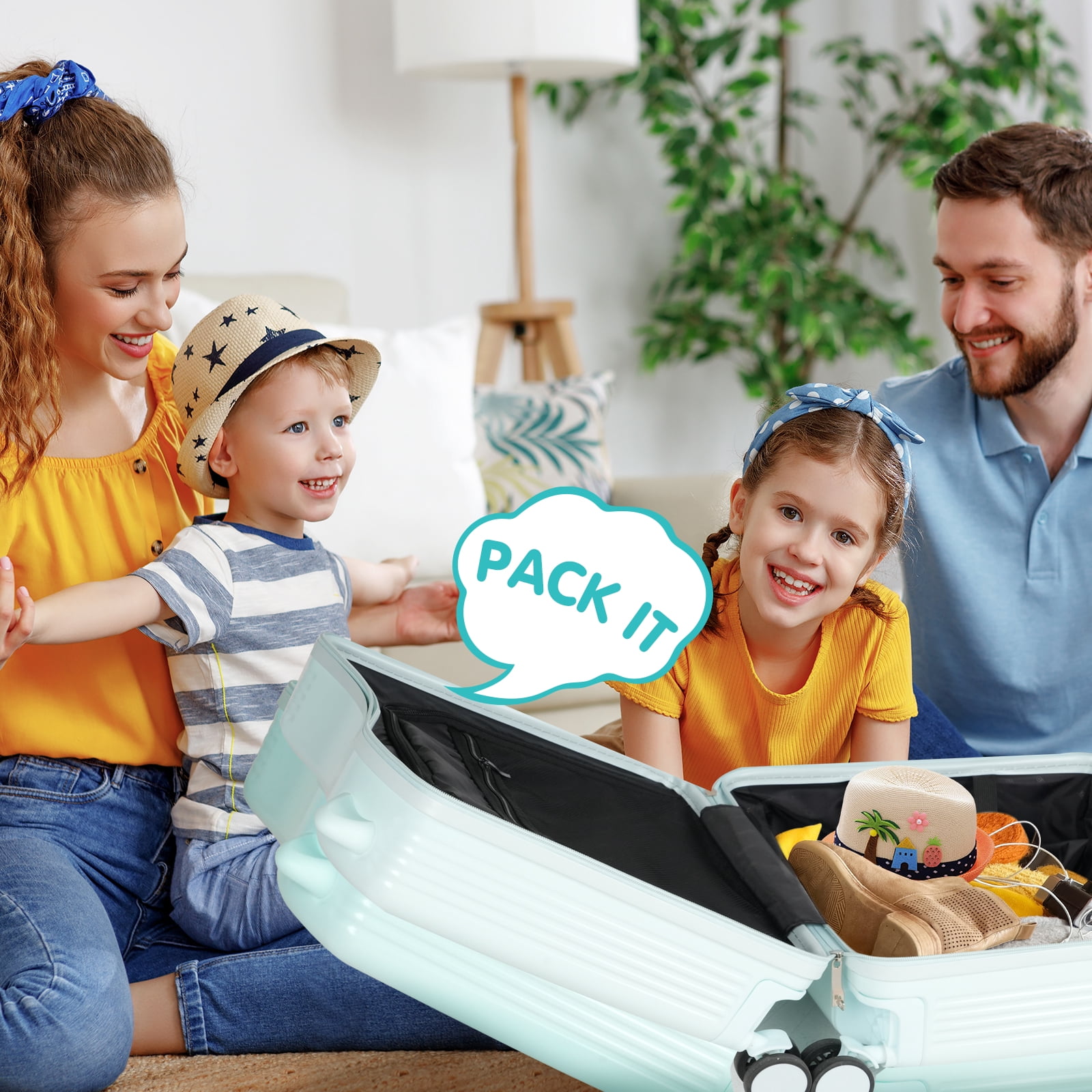 Advwin 20" Ride on Hardshell Suitcase with Spinner Wheels for Kids, Lightweight Trolley Luggage with Carry Strap, Carry on Travel Luggage with Lock, Mint Green