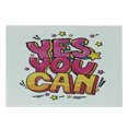 thumbnail image 1 of Saying Cutting Board, Yes You Can Message Graffiti Word Bubble Style with Stars, Decorative Tempered Glass Cutting and Serving Board, Small Size, Hot Pink Yellow and Blue, by Ambesonne, 1 of 1