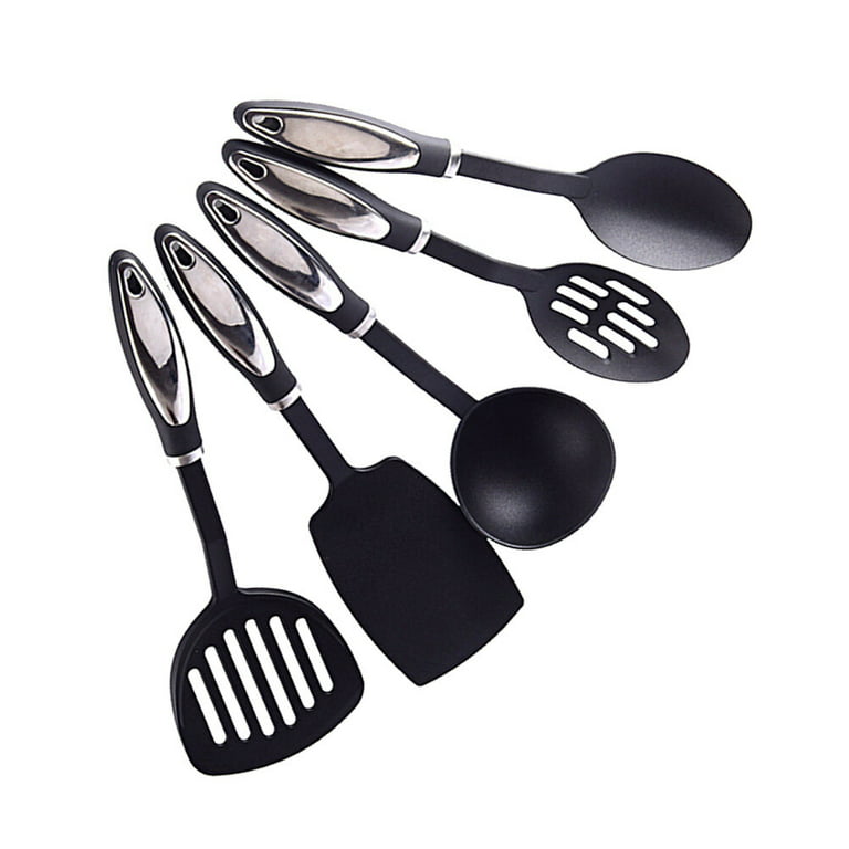 12 Black Nylon Slotted Spatula Stainless Steel Handle Kitchen Tools Utensil