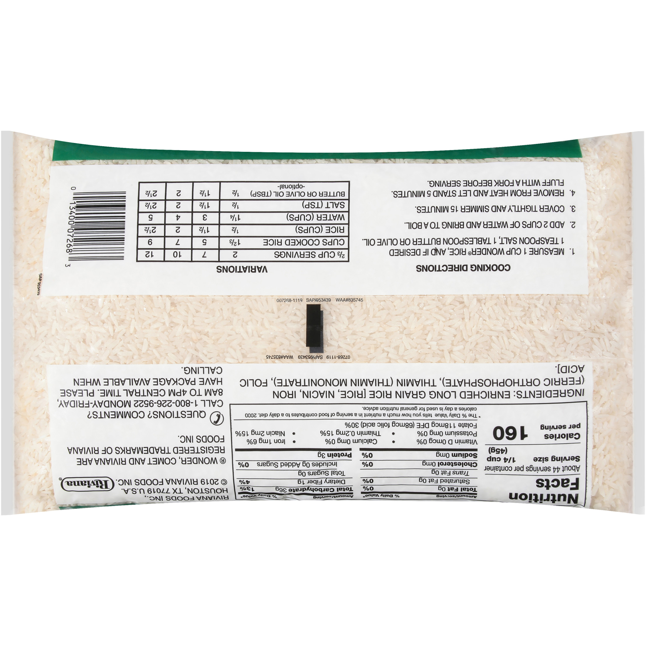 (5 pack) Wonder Premium Rice, Gluten Free Long Grain Enriched White Rice, 70 oz Box