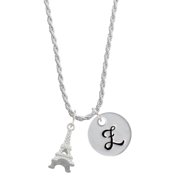 Delight Jewelry Silvertone 3-D Eiffel Tower Silvertone Script Initial Disc - Z - Charm Necklace, 20"+3"