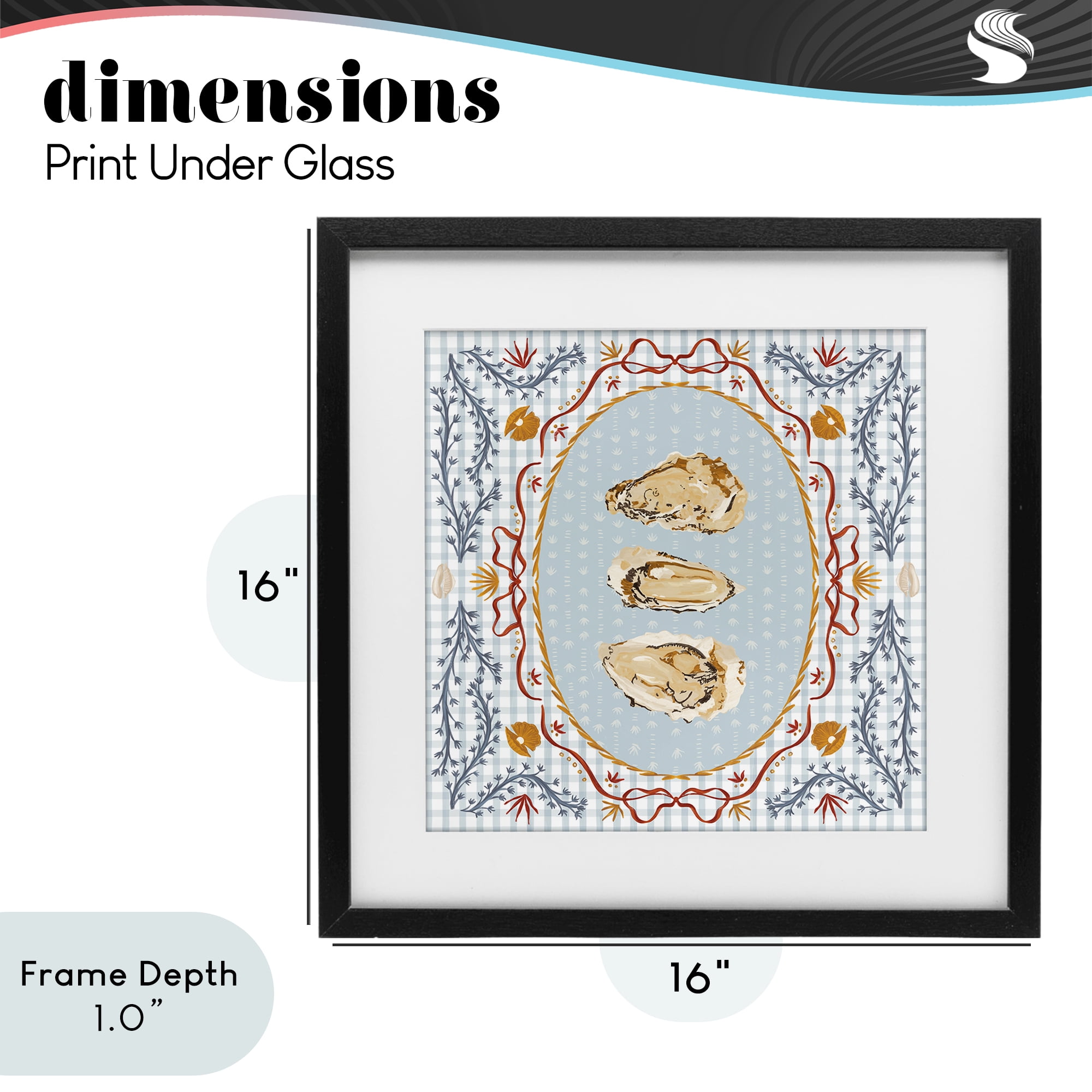 Stupell Industries Oyster Trio on Blue Gingham Black Framed Print Under Glass, design by Vero Illustrates