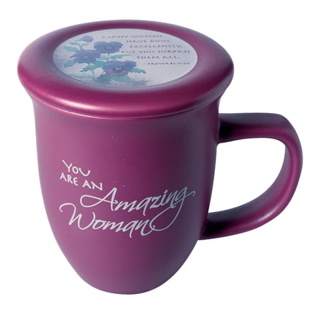 Amazing Woman Ceramic Mug &Coaster/Lid - 14 Ounce Coffee/Tea Cup - Dusky Purple