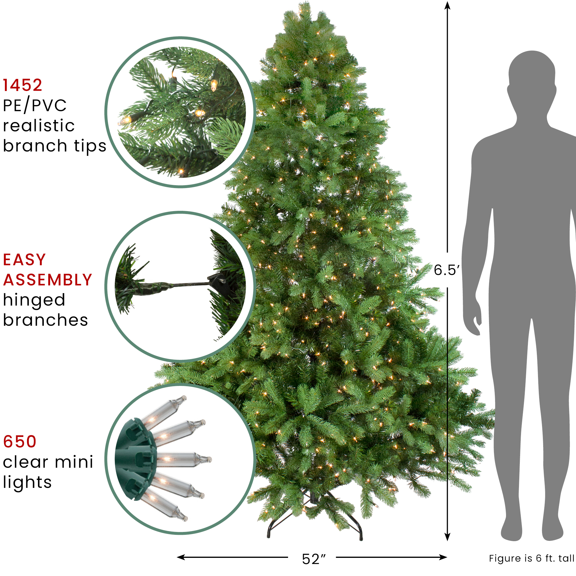 Northlight 6.5ft Artificial Noble Fir Pre-Lit Full Christmas Tree