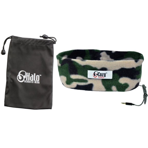 CozyPhones Fleece Sleep Headphones Headband, Corded, Ultra-Thin Earphones, Adjustable Speakers, Comfortable, Lightweight, Travel, Insomnia, Relaxation (CAMO)