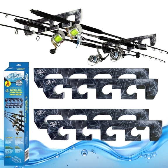 Rush Creek Creations 2-Pack Waterproof Wall/Ceiling Mount Fishing Rod Rack 4-Rod Capacity, Marine-Grade