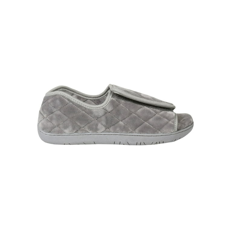 Foamtreads Women s Nova Open Toe Slippers Quilted Velvet Hard Sole