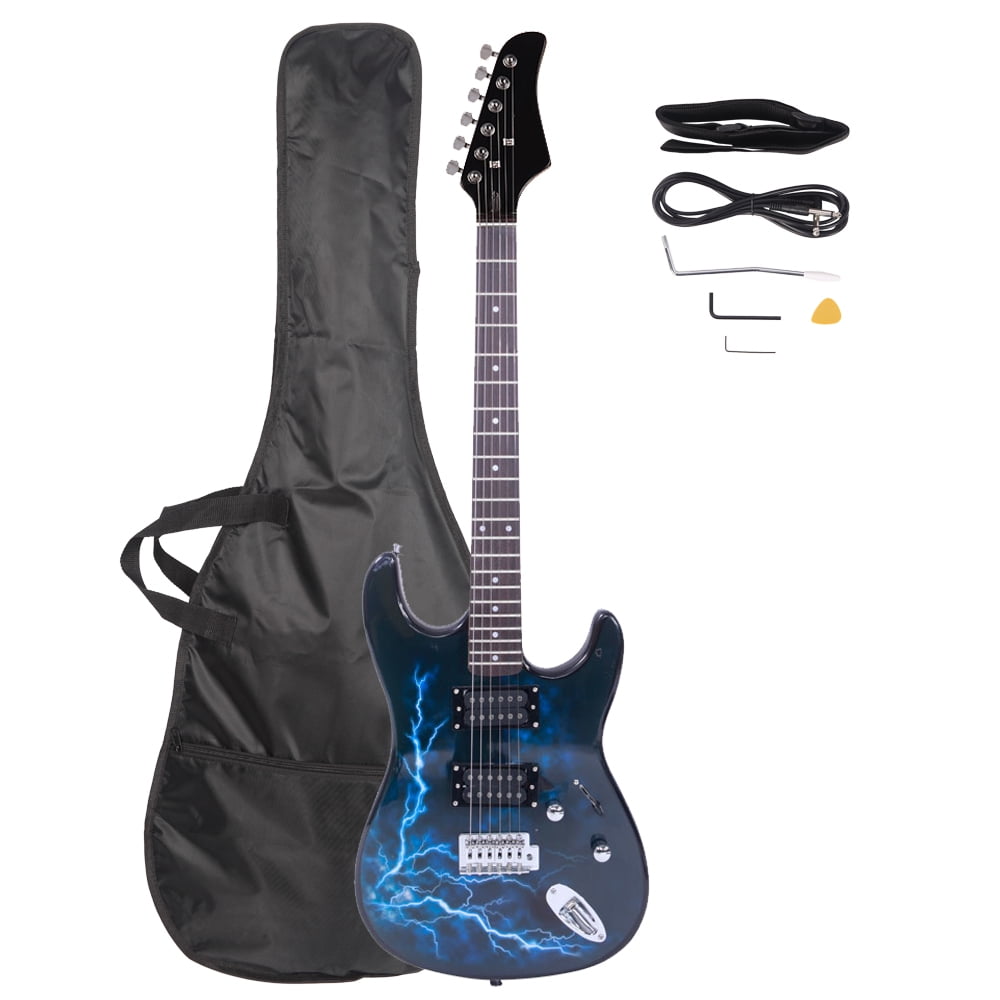 Lowestbest Lightning Style Electric Guitar with Power Cord & Strap & Bag & Plectrums, Black & Dark Blue