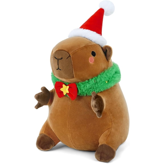 Capybara Christmas Plush Toys, Capybara Stuffed Animal Wearing Santa Hat Cute Plushie Toy Xmas Party Decor, Christmas Holiday Winter Stuffed Capibara Gifts for Kids, Baby, Girls, Boys
