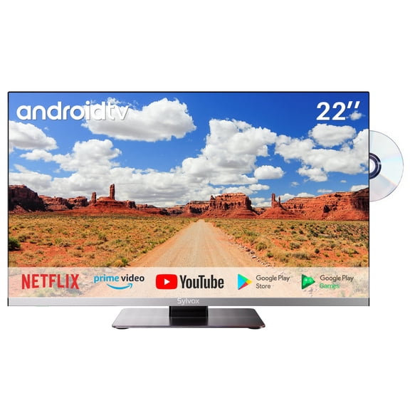 SYLVOX Téléviseur Intelligent pour VR de 22 Pouces, Téléviseur 12 Volts avec Lecteur DVD, Téléviseur Android Intelligent 1080P FHD avec Assistant Vocal en Anglais, Prend en Charge le Wi‐Fi et le Bluetooth (Limo Series)
