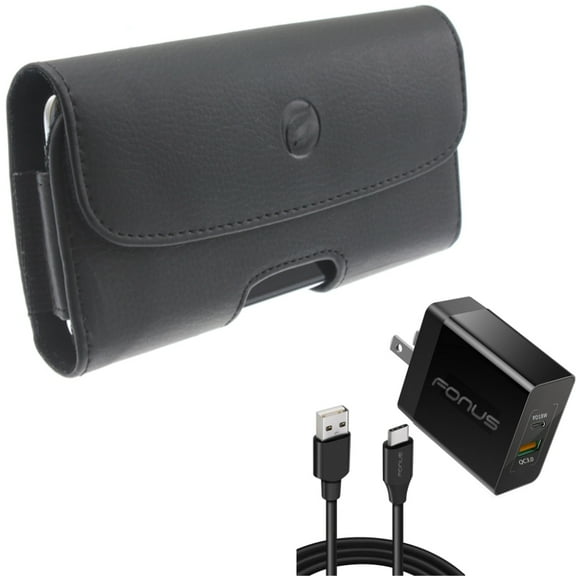 For Moto G Stylus 5G (2023) 36W PD Home Charger w Case Belt Clip Combo - Fast Type-C 6ft Long Cable USB-C Power Cord, Leather Holster Cover Pouch for Motorola Moto G Stylus 5G (2023) Phone