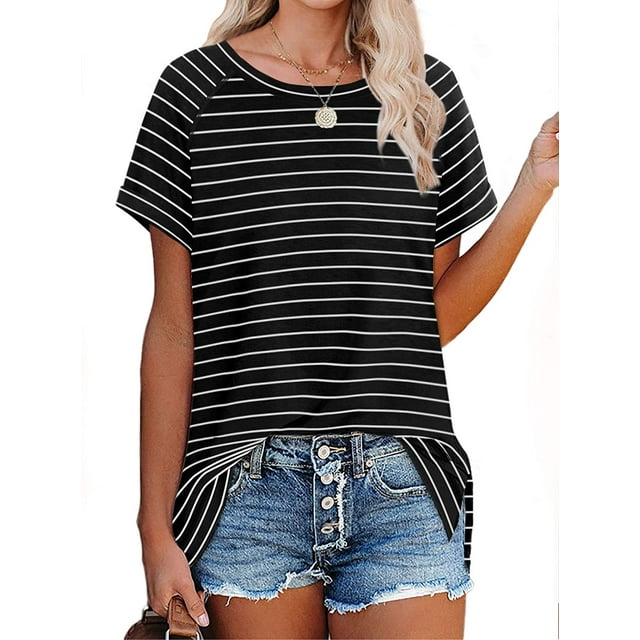 T-shirts pour Femmes à Manches Courtes, Col Ras du Cou, T-Shirts Unis Basiques
