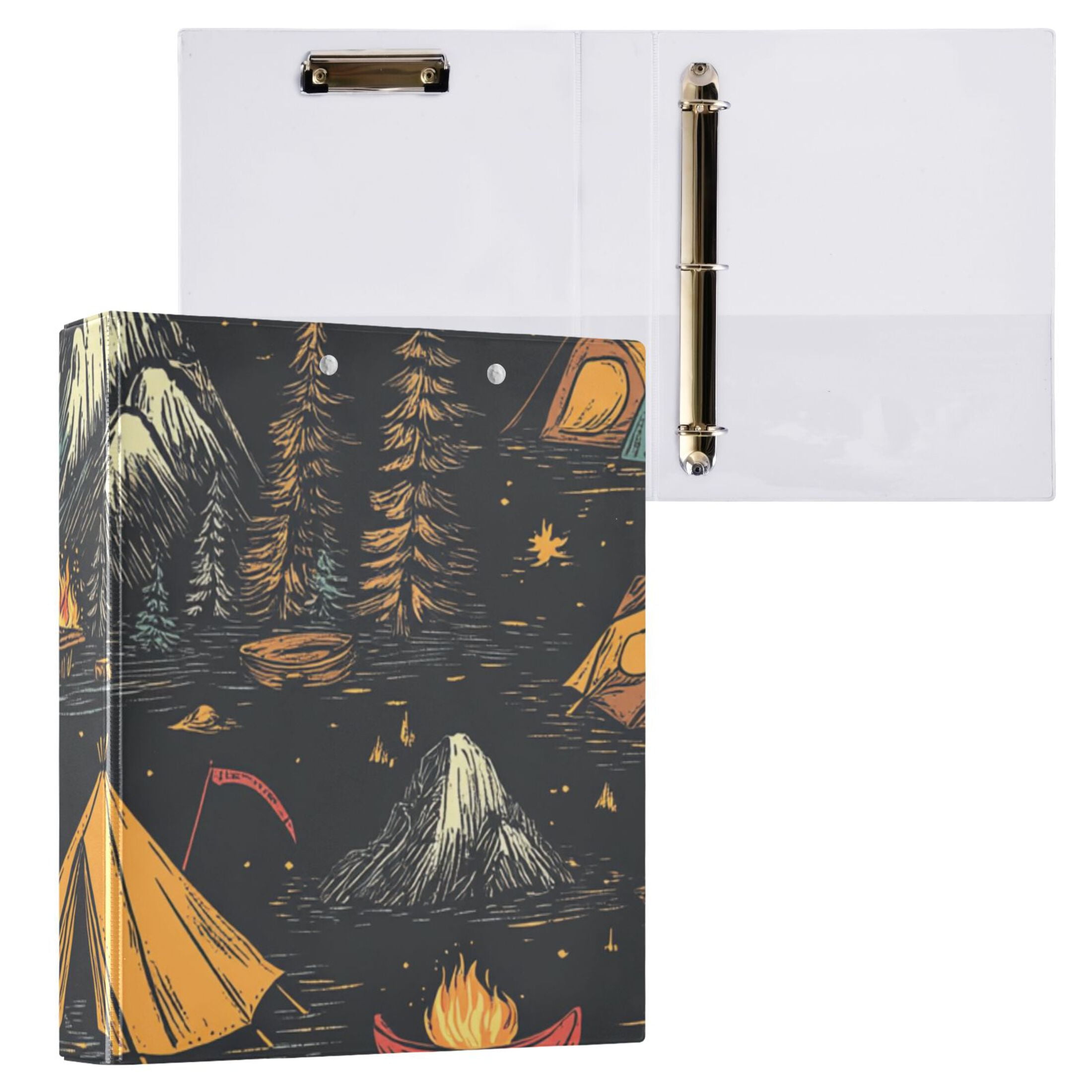 Camp Fire Trees 3 Ring Binders 1.5 inch Hardcover File Folders with Interior Pockets A4 Size Organizer for School Office Hospital