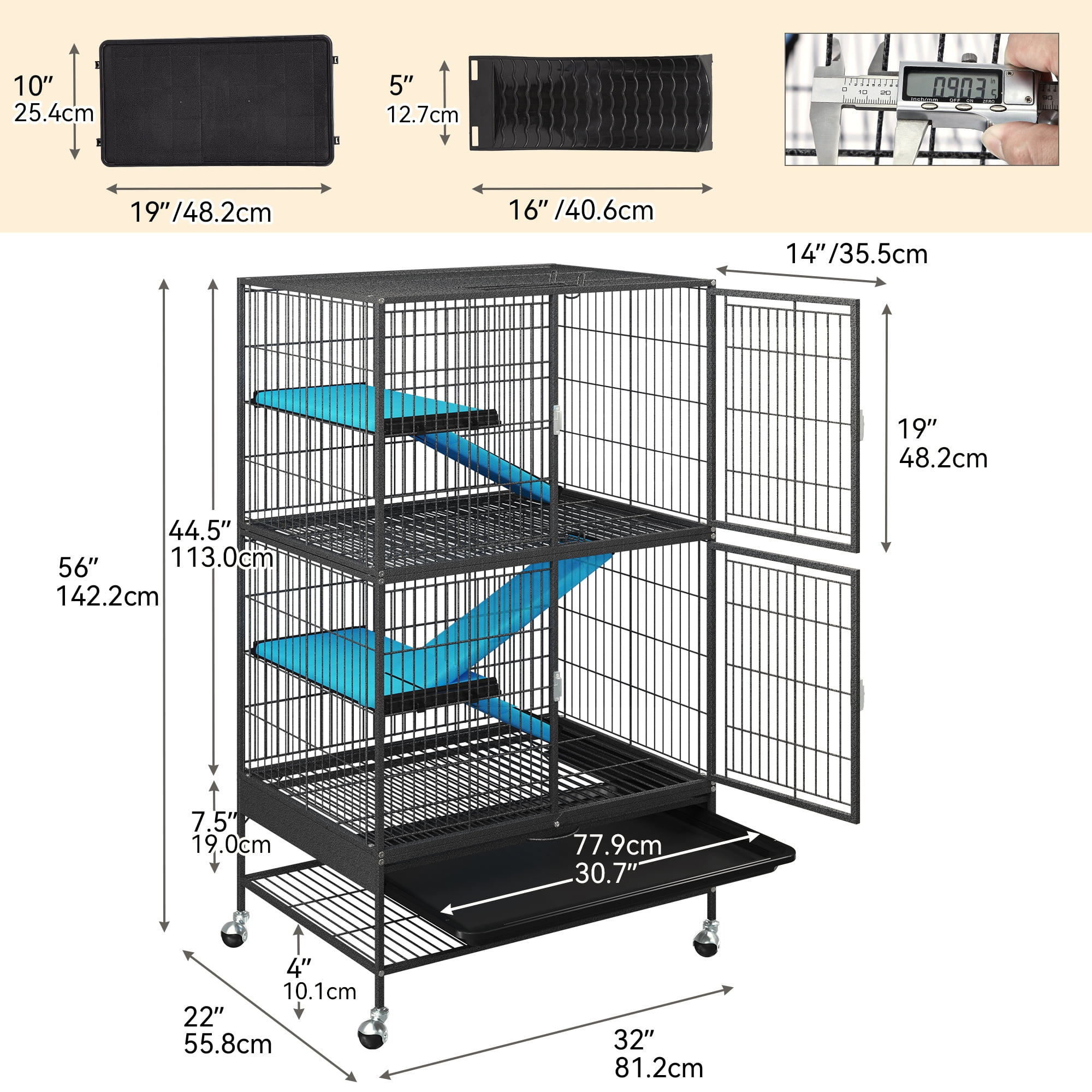 Dextrus 4-Tier Indoor Animal Cage for Small Pets, Metal Cage for Adult Rats, Rabbits, Ferrets, Chinchillas, Cats, Guinea Pigs, and Large Hamsters
