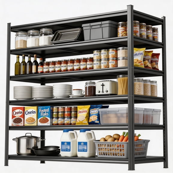 40"Wx72"H Pantry Organizer Rack, 3000lb Capacity Steel Shelving with Double-Layer Post & Thickened Panel, Adjustable Utility Shelves for Kitchen Food Storage & Laundry Closet