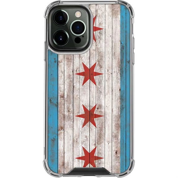 Skinit Countries of the World Chicago Flag Dark Wood iPhone 13 Pro Max Clear Case