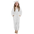 thumbnail image 6 of Nwiuh Fleece Girls Jumpsuit with Cute Ears Onesie Zip Up Hooded | Romper Warm Sherpa Lined Soft Romper Outfits (White, 9-10 Years), 6 of 7